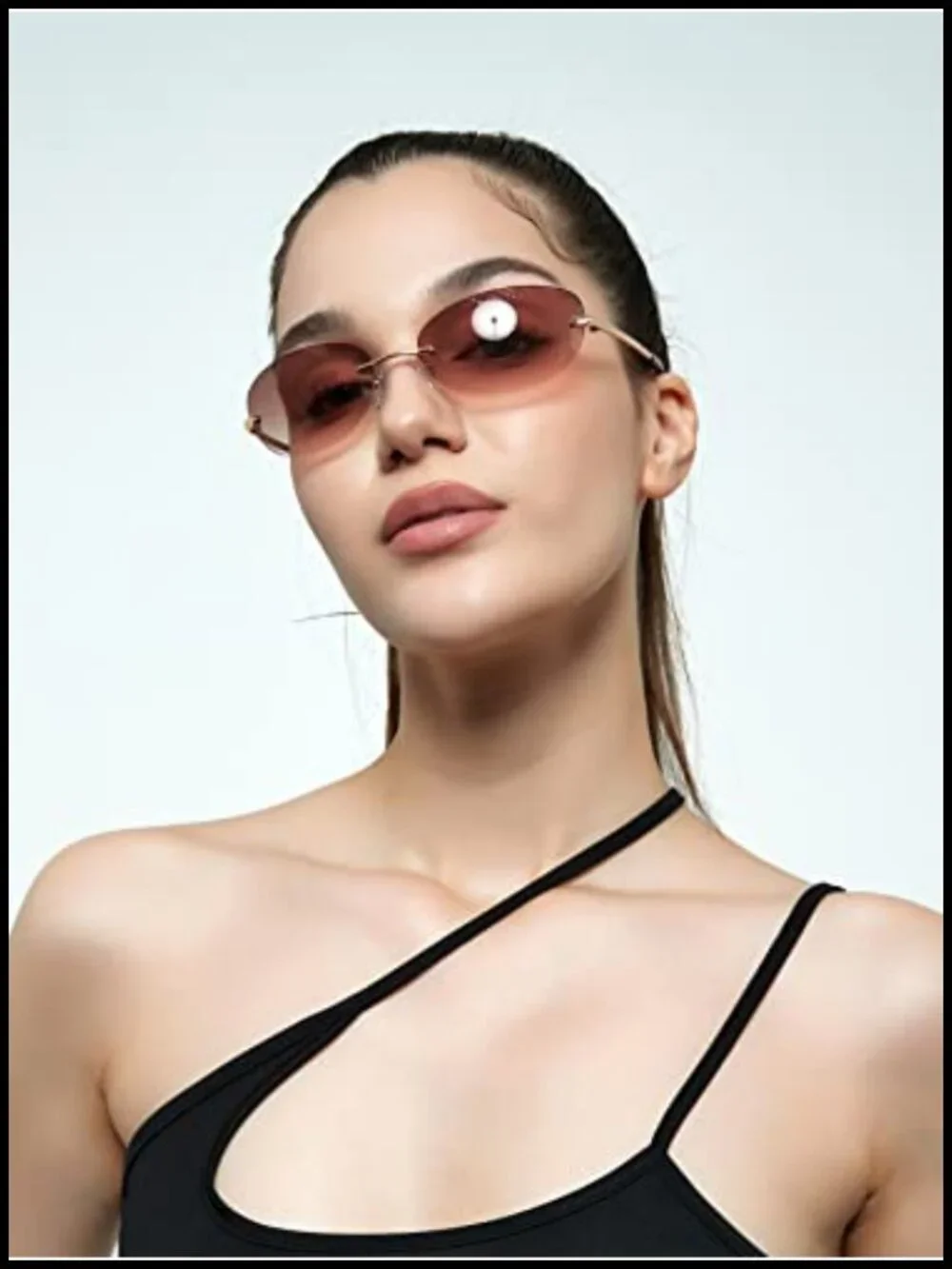 Rimless Oval Sunglasses Retro Y2K UV400 Metal Frame